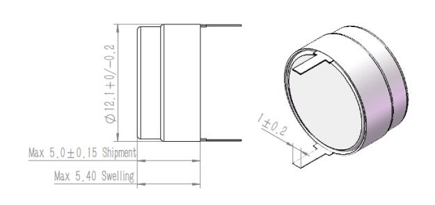 Rechargeable Button-Cell Battery 3.7V 66mAh GRP1254 Structure and dimension