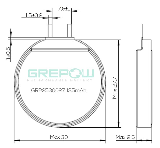 GRP2530027 Grepow round lipo battery