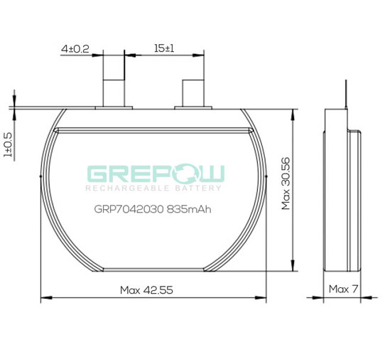 GRP7042030 Grepow round lipo battery