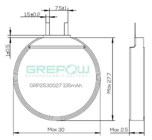 Round Lipo Battery Structure GRP2530027