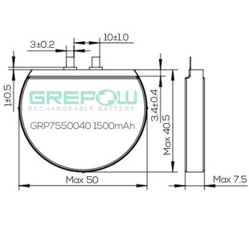 Round Lipo Battery Structure GRP7550040