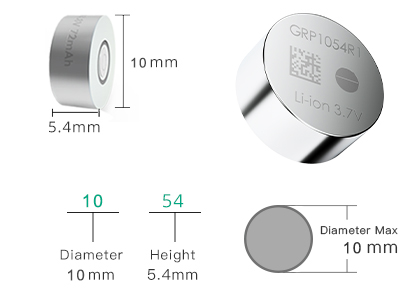 Grepow li-ion button cell GRP1054 Dimensions (without Tags)