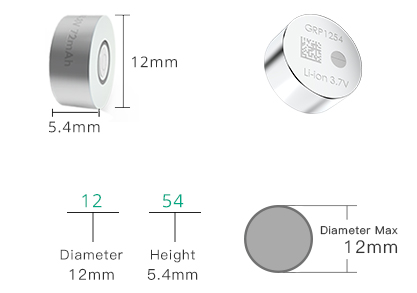 Grepow Button Cell Battery GRP1254 Dimensions (without Tags) 