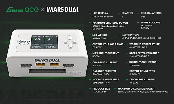 Gens ace Imars Dual Smart Charger - PARAMETER DATA