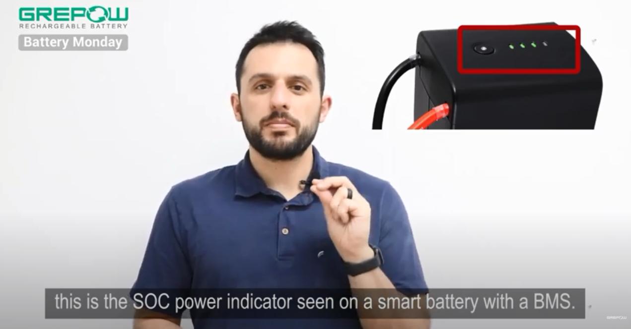 the SOC power indicator seen on a smart battery with a BMS | Grepow