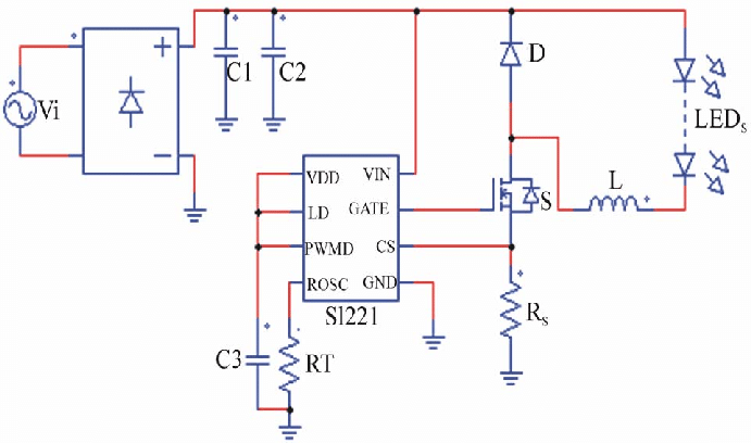 Schematic diagram of LED drive power supply