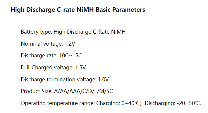 Basic of parameters of High C-Rate NiMH
