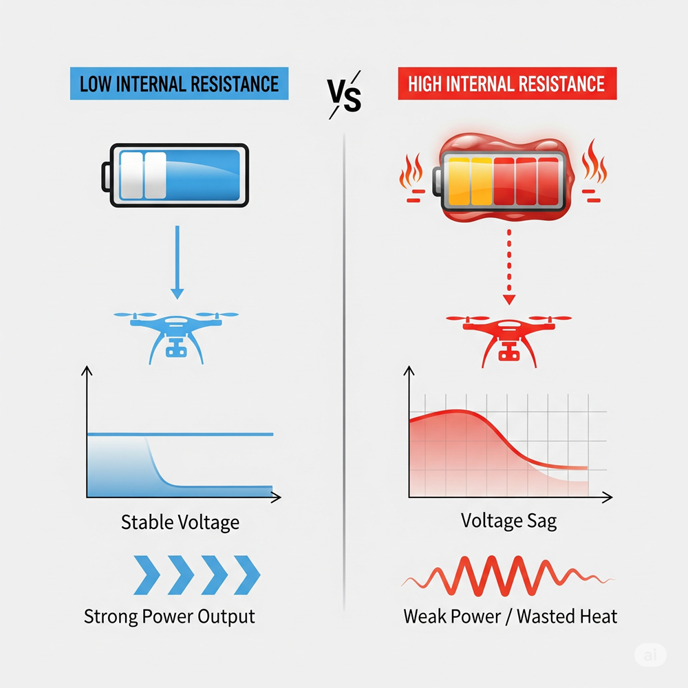 Impacts of high internal resistance drone batteries