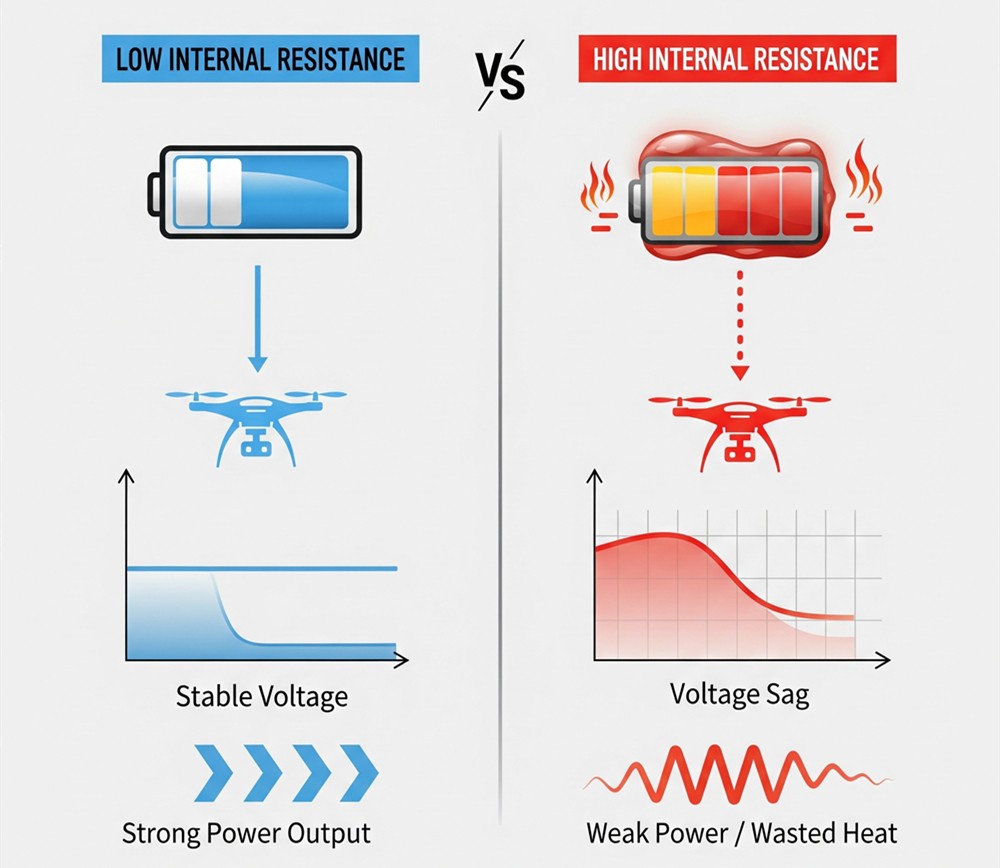 Impacts of high internal resistance drone batteries
