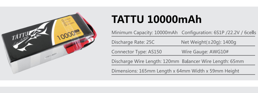 TATTU 10000mAh Drone Battery Parameters